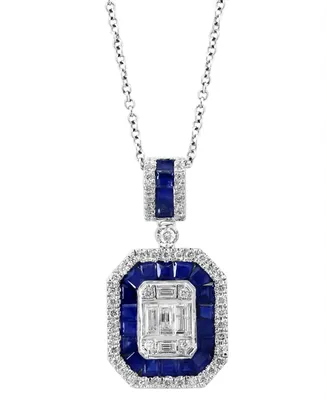Effy Sapphire (3/4 ct. t.w.) & Diamond (5/8 ct. t.w.) Halo 18" Pendant Necklace in 14k White Gold