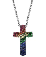 Effy Multi-Gemstone Cross 18" Pendant Necklace (1 ct. t.w.) in Sterling Silver