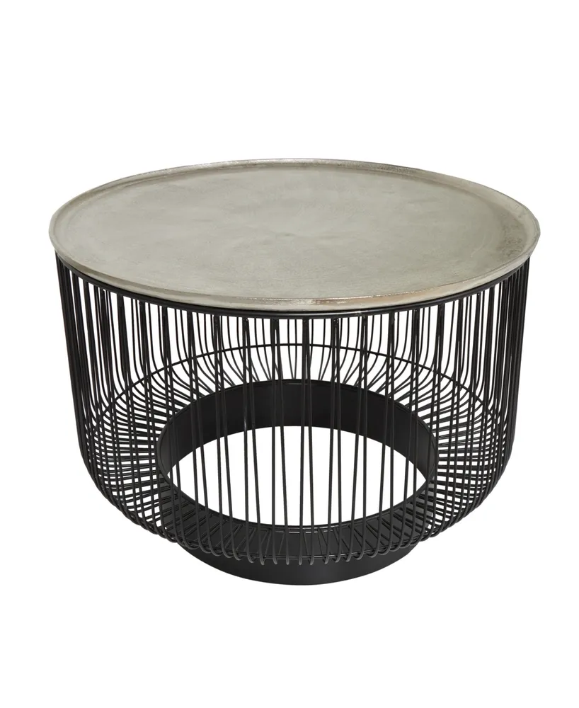 Rosemary Lane 30" x 30" x 17" Metal Open Frame Wire Geometric Silver-Tone Aluminum Top Coffee Table