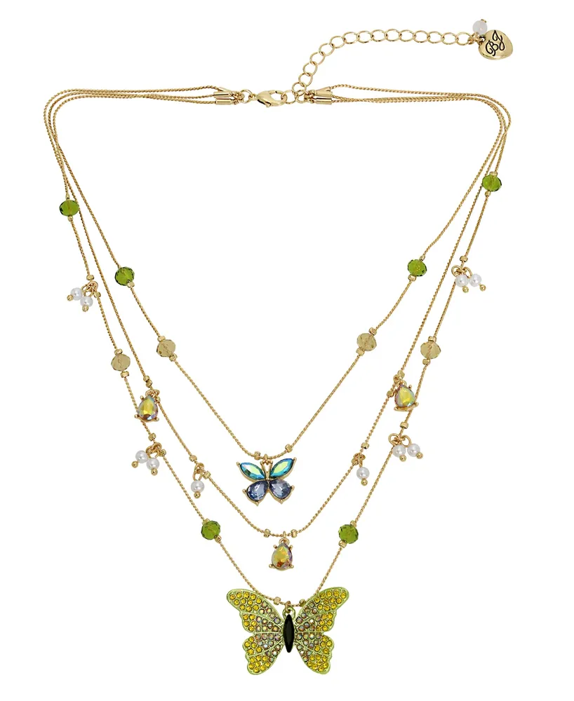 Betsey Johnson Faux Stone Butterfly Layered Necklace