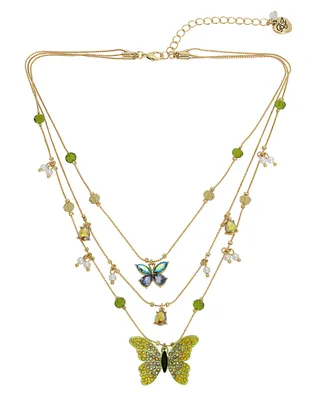 Betsey Johnson Faux Stone Butterfly Layered Necklace