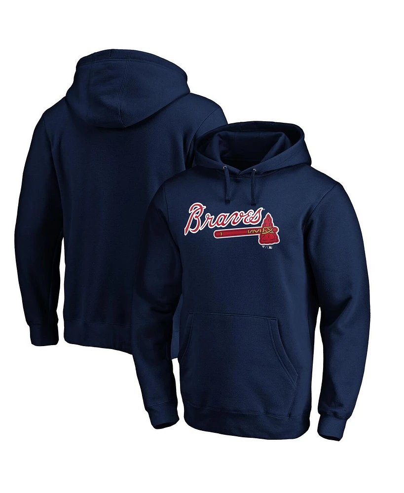 Men's Fanatics Navy Atlanta Braves Official Wordmark Fitted Pullover Hoodie