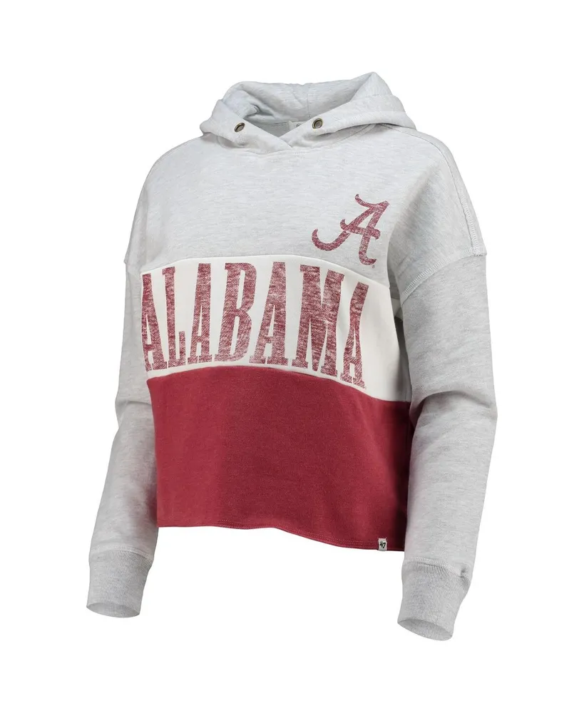 Women's '47 Brand Heathered Gray, Crimson Distressed Alabama Tide Lizzy Colorblocked Cropped Pullover Hoodie