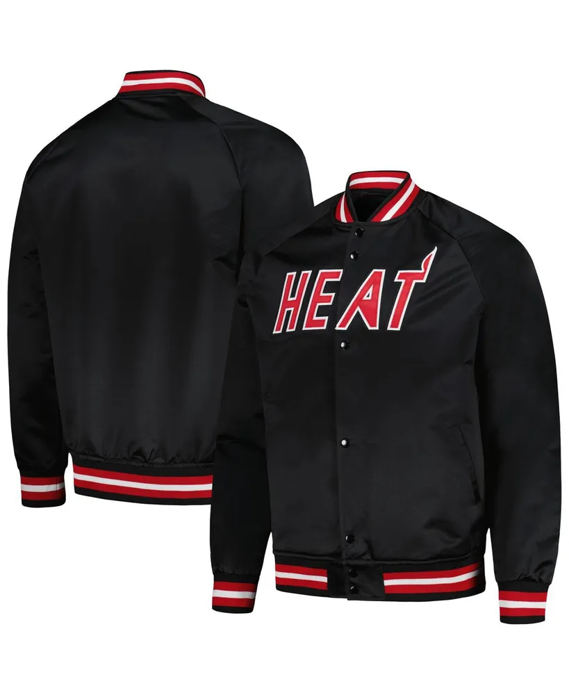 Men's Mitchell & Ness Black Miami Heat Hardwood Classics Throwback Wordmark Raglan Full-Snap Jacket