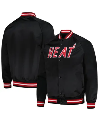 Men's Mitchell & Ness Black Miami Heat Hardwood Classics Throwback Wordmark Raglan Full-Snap Jacket