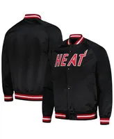 Men's Mitchell & Ness Black Miami Heat Hardwood Classics Throwback Wordmark Raglan Full-Snap Jacket