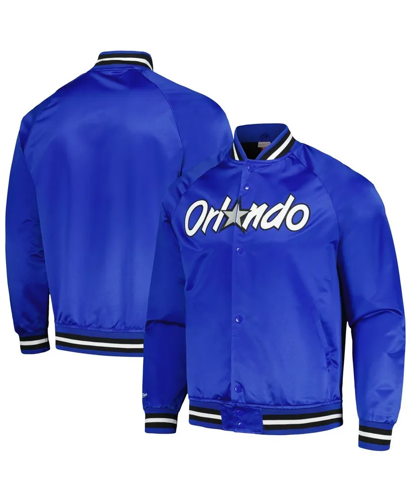 Men's Mitchell & Ness Blue Orlando Magic Hardwood Classics Throwback Wordmark Raglan Full-Snap Jacket