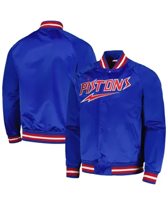 Men's Mitchell & Ness Blue Detroit Pistons Hardwood Classics Throwback Wordmark Raglan Full-Snap Jacket