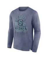 Men's Fanatics Heather Deep Sea Blue Distressed Seattle Kraken Keep The Zone Long Sleeve T-shirt