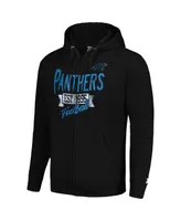 Men's Starter Black Distressed Carolina Panthers Domestic Post Season Full-Zip Hoodie