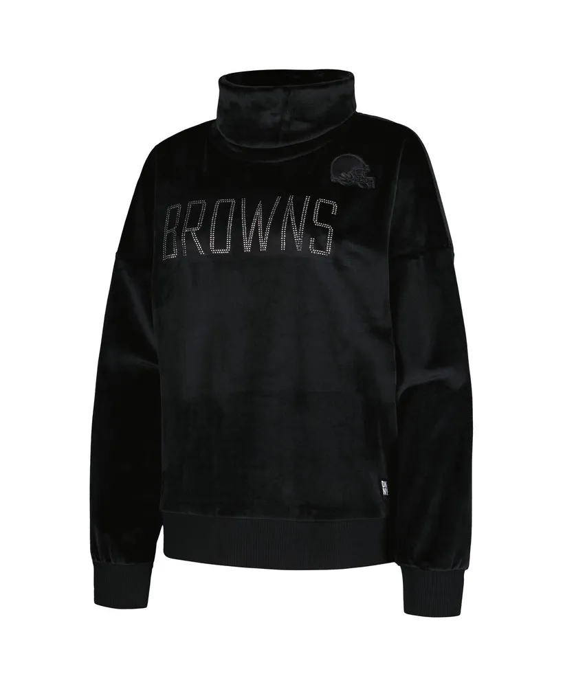 Women's Dkny Sport Black Cleveland Browns Deliliah Rhinestone Funnel Neck Pullover Sweatshirt