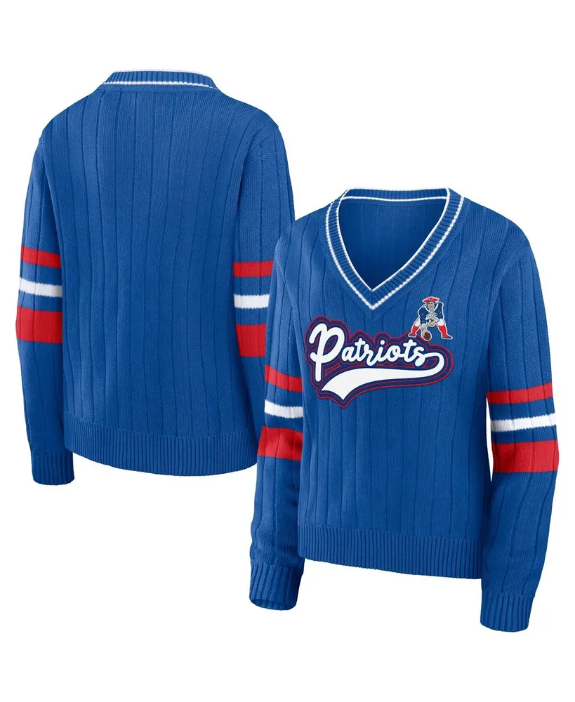 Women's Wear by Erin Andrews Royal Distressed New England Patriots Throwback V-Neck Sweater