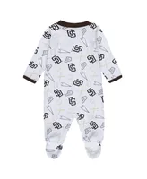 Baby Boys and Girls Wear by Erin Andrews White San Diego Padres Sleep Play Full-Zip Footed Jumper with Bib