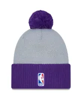 Men's New Era Purple, Gray Los Angeles Lakers Tip-Off Two-Tone Cuffed Knit Hat with Pom