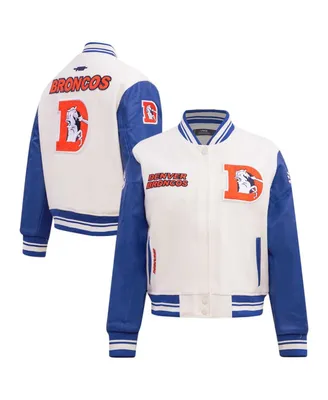 Women's Pro Standard Cream Distressed Denver Broncos Retro Classic Vintage-Like Full-Zip Varsity Jacket