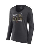 Women's Fanatics Heather Charcoal San Francisco 49ers 2023 Nfc West Division Champions Conquer Long Sleeve V-Neck T-shirt