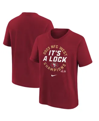 Big Boys Nike Scarlet San Francisco 49ers 2023 Nfc West Division Champions Locker Room Trophy Collection T-shirt