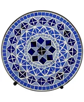 Cobalt Modern Black Metal Round Outdoor Accent Side Tables 14" Wide Set of 2 Light Blue Mosaic Tile Tabletop Gracefully Curved Legs for Spaces Porch P