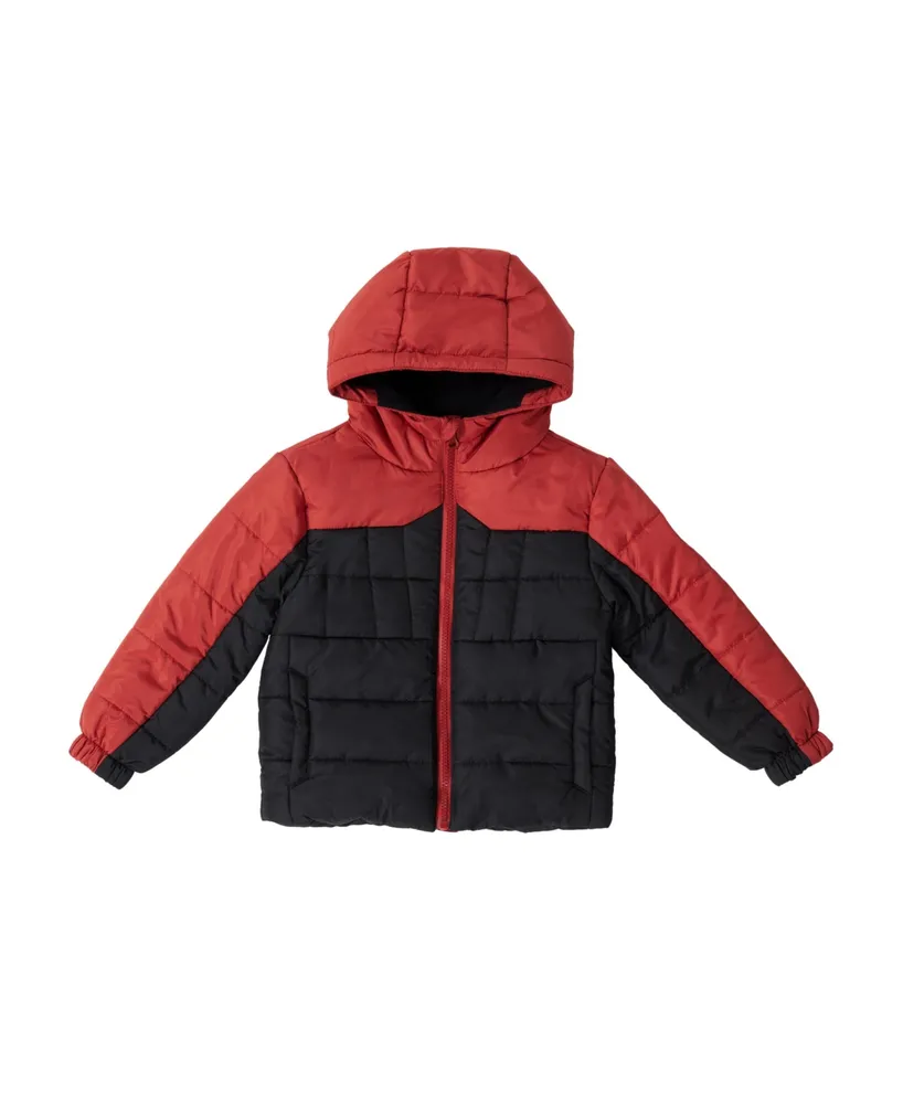 Bearpaw Toddler Boys Colorblock Fleece Lined Puffer Coat with Hood