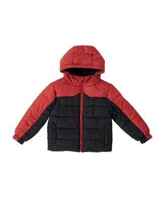 Bearpaw Toddler Boys Colorblock Fleece Lined Puffer Coat with Hood