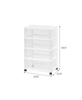Iris Usa 4 Drawer Plastic Wide Storage Chest with 4 Casters, White/Natural