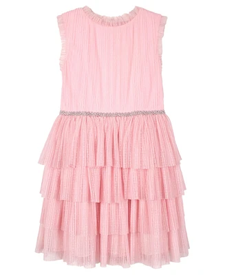 Pink & Violet Little Girls Allover Pleated Mesh Tiered Dress