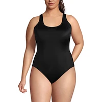 Lands' End Plus Scoop Neck X-Back High Leg Tugless Sporty One Piece Swimsuit