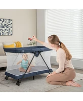 Foldable Baby Playpen with Removable Mattress and Washable Cover