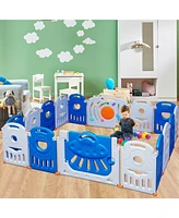 16-Panel Baby Playpen Safety Play Center with Lockable Gate-Blue