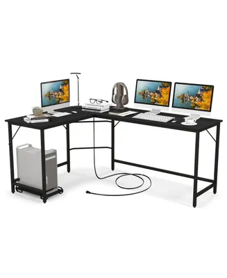 L-Shaped Computer Desk with Cpu Stand Power Outlets and Usb Ports