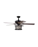 52 Inch 3-Speed Crystal Ceiling Fan Light with Remote Control-Black