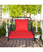 Patio Hanging Rattan Basket Chair Swing Hammock Chair with Seat Cushion