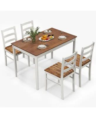 5-Piece Dining Set Solid Wood Kitchen Furniture with Rectangular Table & 4 Chairs