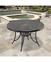 Mondawe 48" Round Aluminum Patio Dining Table with Umbrella Hole, Black