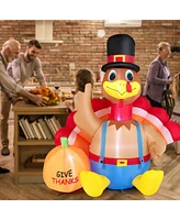 6 Feet Thanksgiving Inflatable Turkey with Pumpkin Fall Harvest Decor with Lights