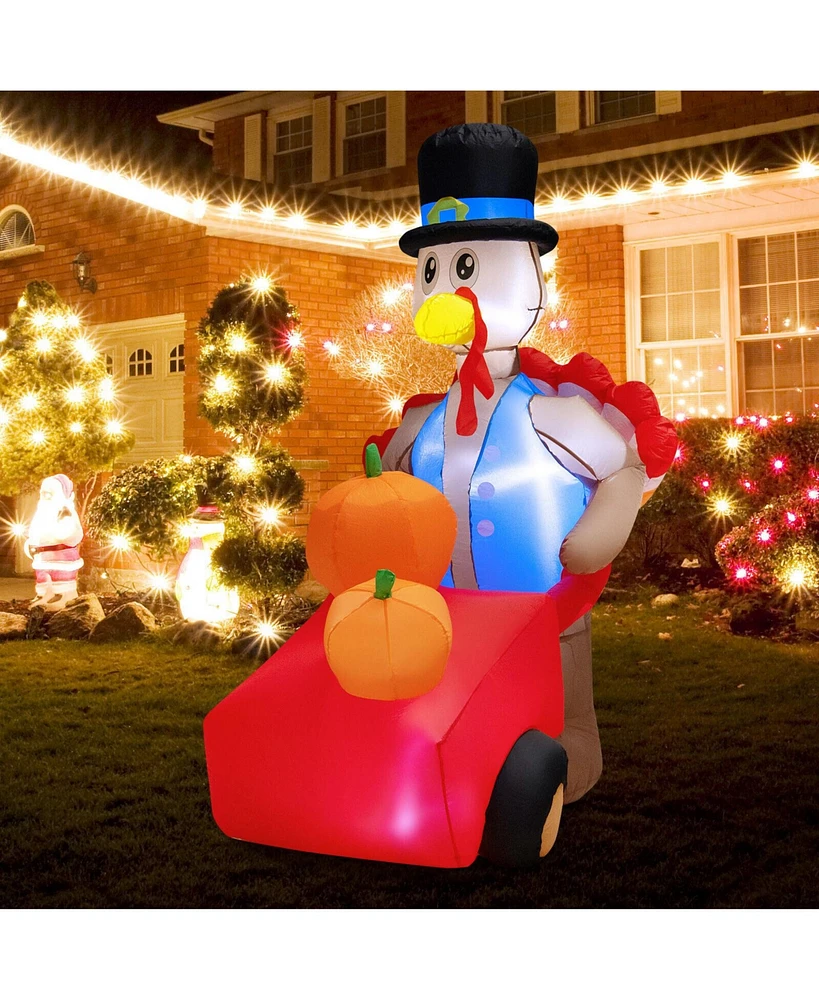 6 Feet Thanksgiving Inflatable Turkey Pushing Pumpkin Cart