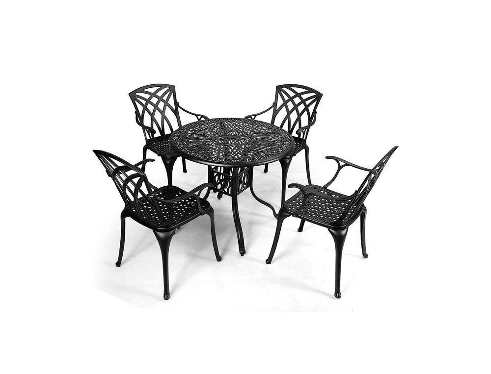 5 Pieces Outdoor Cast Aluminum Patio Dining Set with Umbrella Hole