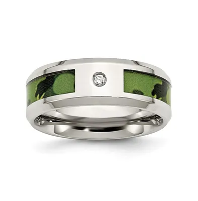Chisel Stainless Steel Camouflage Cubic Zirconia Band Ring