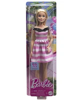 Barbie 65th Anniversary Fashion Doll with Blonde Hair, Pink Striped Dress and Accessories