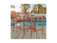 3 Pieces Acacia Wood Patio Bar Set with Sunflower Patterned Backrest