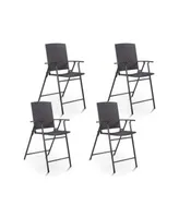 Set of 4 Folding Rattan Bar Chairs with Footrests and Armrests for Outdoors and Indoors