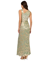 Adrianna Papell Petite Foil-Print Asymmetric Gown