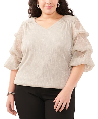 Msk Plus Size Metallic Tiered-Sleeve V-Neck Top
