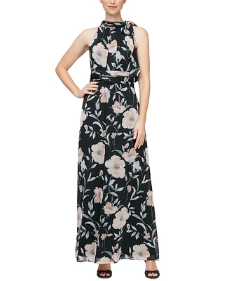 Sl Fashions Petite Floral-Print Halter Dress