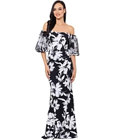 Xscape Women's Floral-Print Off-The-Shoulder Gown