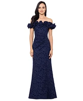 Xscape Women's Off-The-Shoulder Floral Brocade Gown