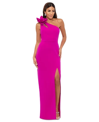 Xscape Women's One-Shoulder Flower Side-Slit Dress