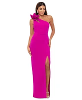 Xscape Women's One-Shoulder Flower Side-Slit Dress