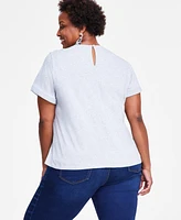 I.n.c. International Concepts Plus Cotton Embellished Tee, Created for Macy's