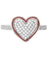 Cubic Zirconia Pave & Enamel Frame Heart Ring Sterling Silver